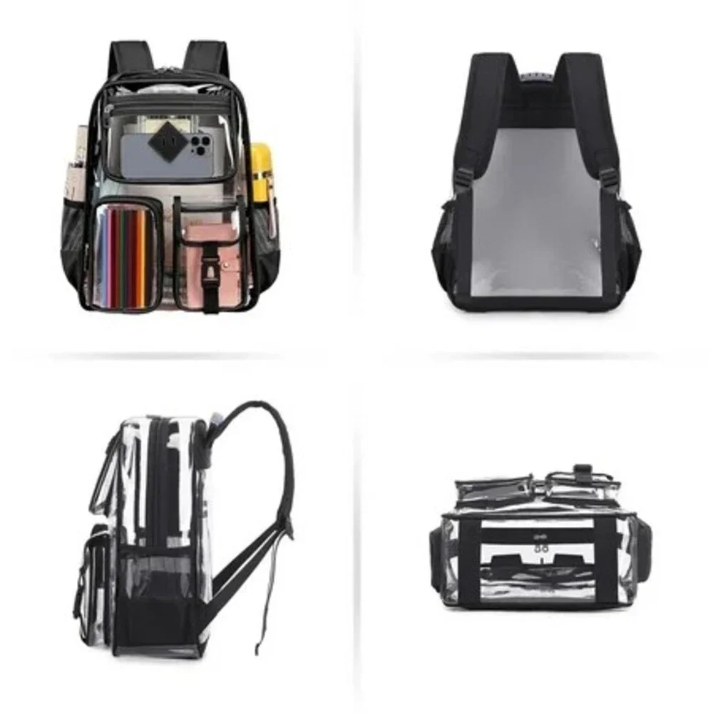 Clear Backpack Black Trim 16 Inch Anti-Theft Buckle Zipper Bag